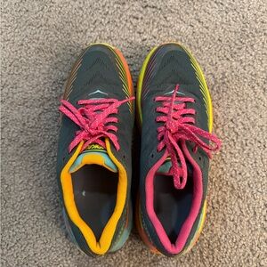 Hoka Women's Sneakers - Gray with Pink and Yellow Accents